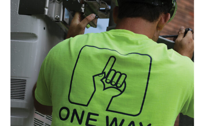 One Way T-shirt on Construction Worker