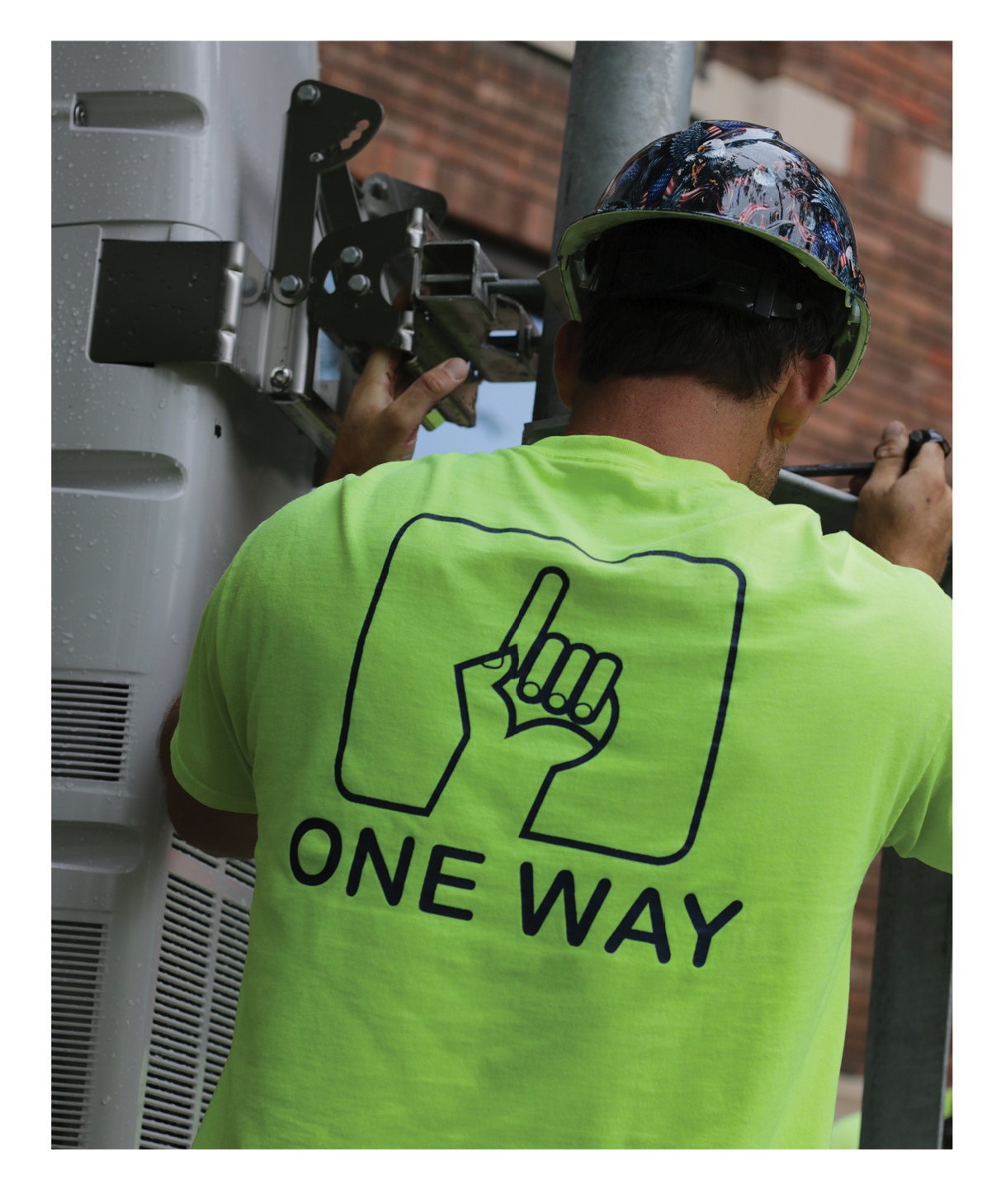 One Way T-shirt on Construction Worker