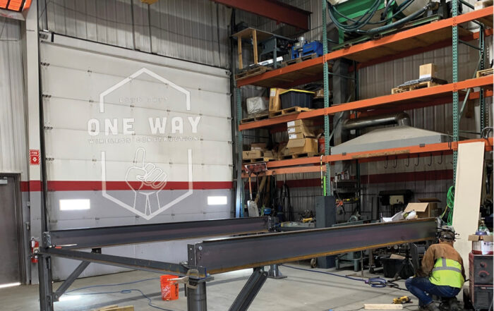 Gene L creates his welding magic in our One Way Shakopee Shop to build a rooftop Platform