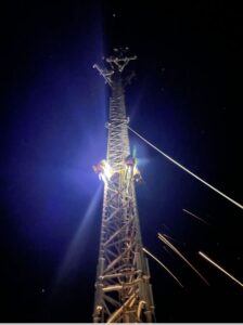 Late night tower work by One Way Wireless Construction