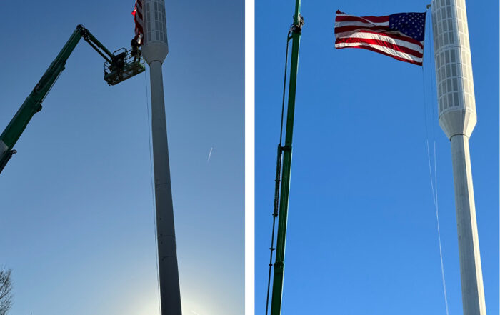 Tower work turns to unfurling flag in St. Louis, MO